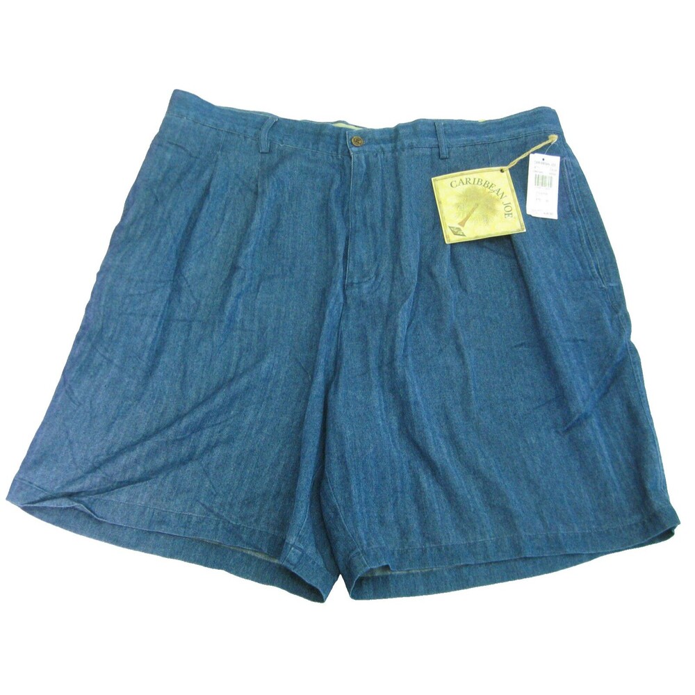 New CARIBBEAN JOE Men's (Size 42) Blue Flat Front Burmuda Casual Shorts Rayon